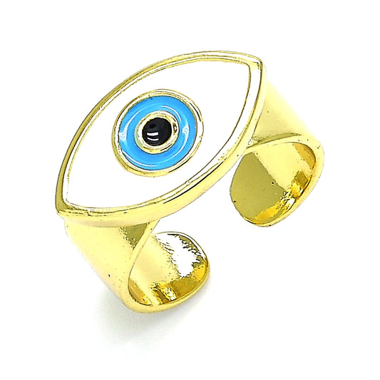 Oro Laminado Elegant Ring, Gold Filled Style Evil Eye Design, White Enamel Finish, Golden Finish
