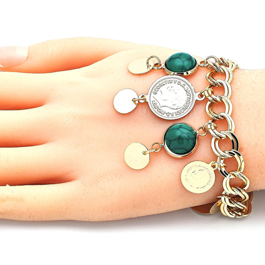 Oro Laminado Charm Bracelet, Gold Filled Style with Green Opal, Polished, Golden Finish