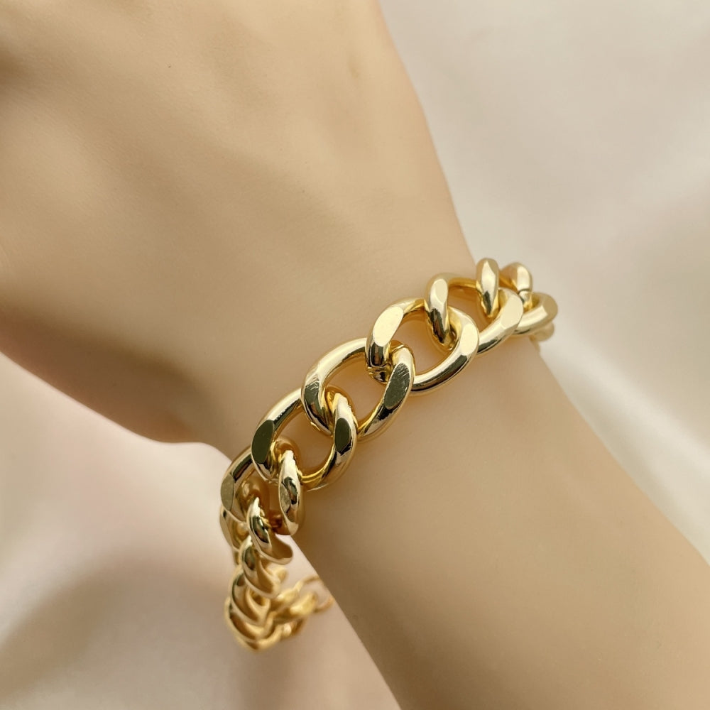 Oro Laminado Basic Bracelet, Gold Filled Style Miami Cuban Design, Polished, Golden Finish