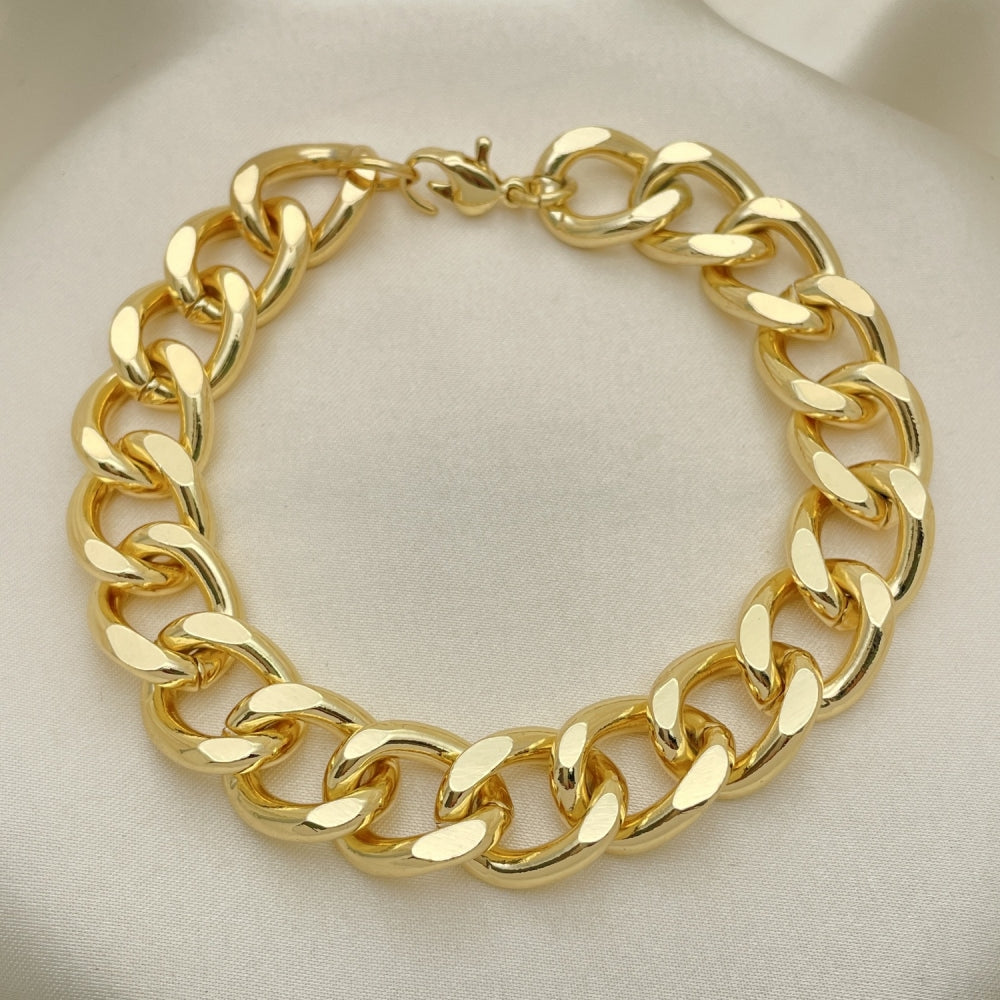 Oro Laminado Basic Bracelet, Gold Filled Style Miami Cuban Design, Polished, Golden Finish