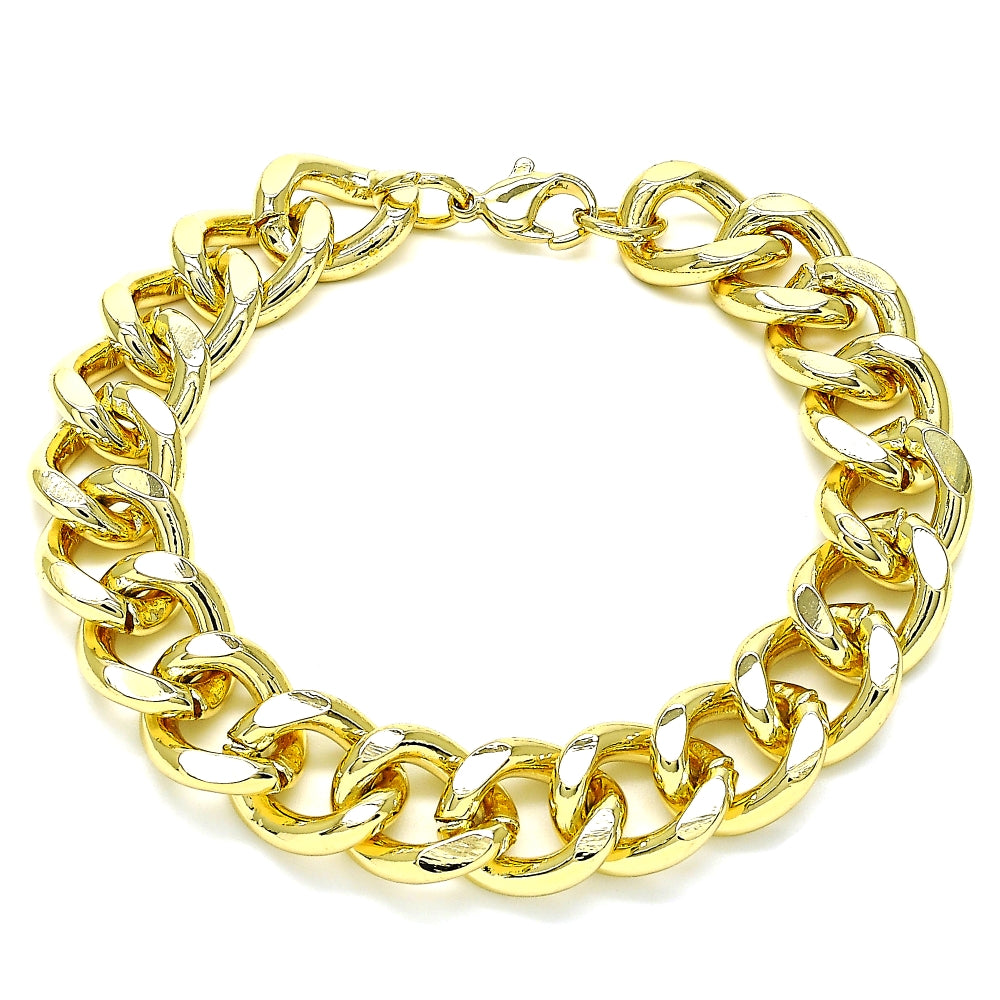 Oro Laminado Basic Bracelet, Gold Filled Style Miami Cuban Design, Polished, Golden Finish