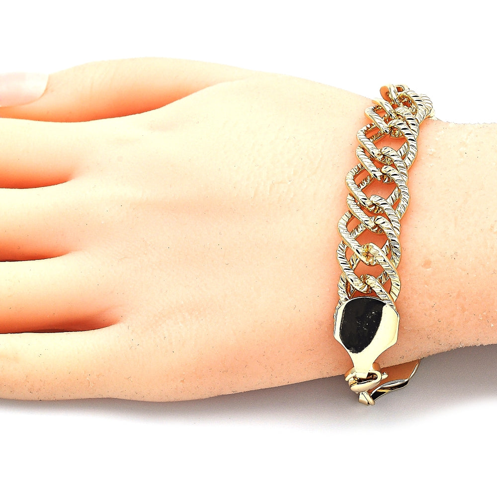 Oro Laminado Basic Bracelet, Gold Filled Style Diamond Cutting Finish, Golden Finish