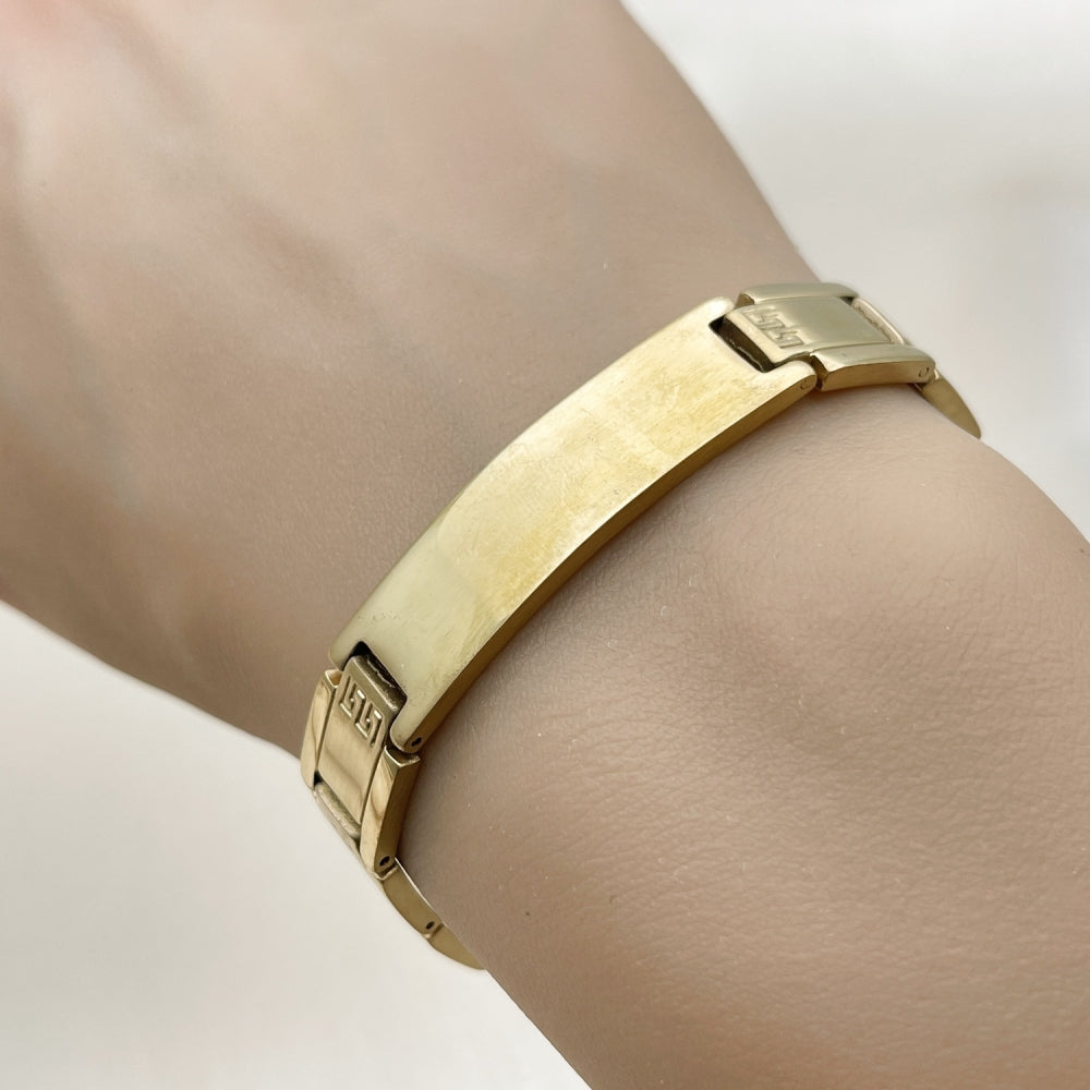 Stainless Steel Solid Bracelet, Greek Key Design, Polished, Golden Finish