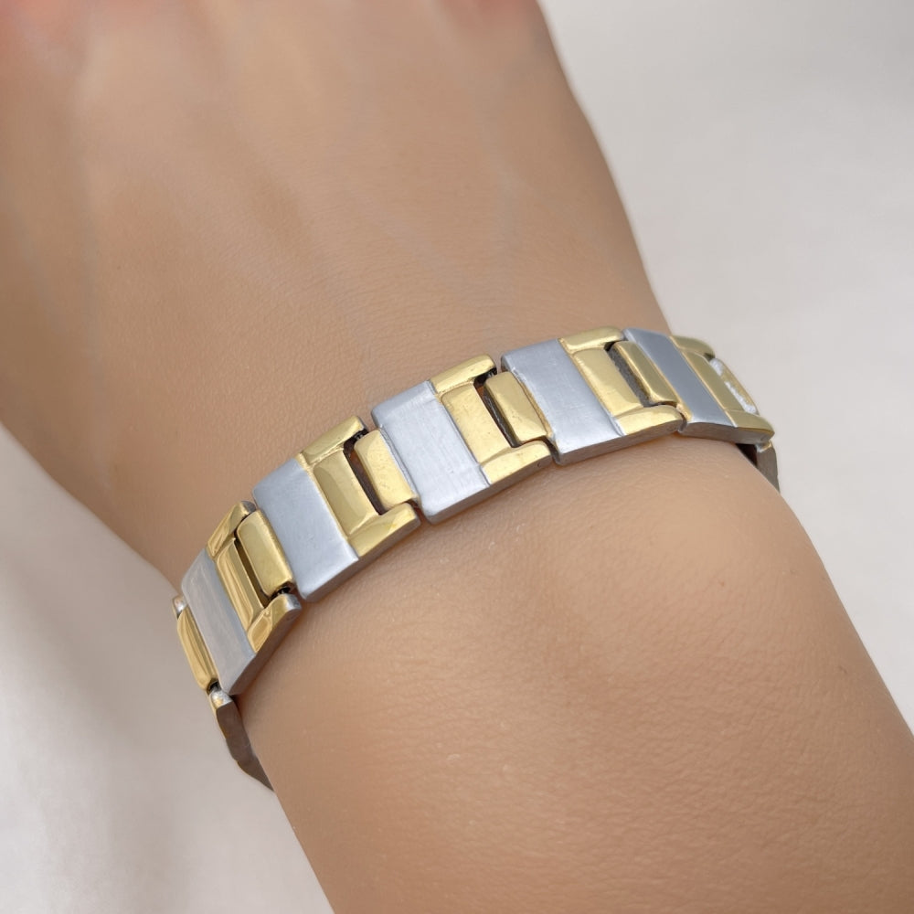 Stainless Steel Solid Bracelet, Polished, Two Tone