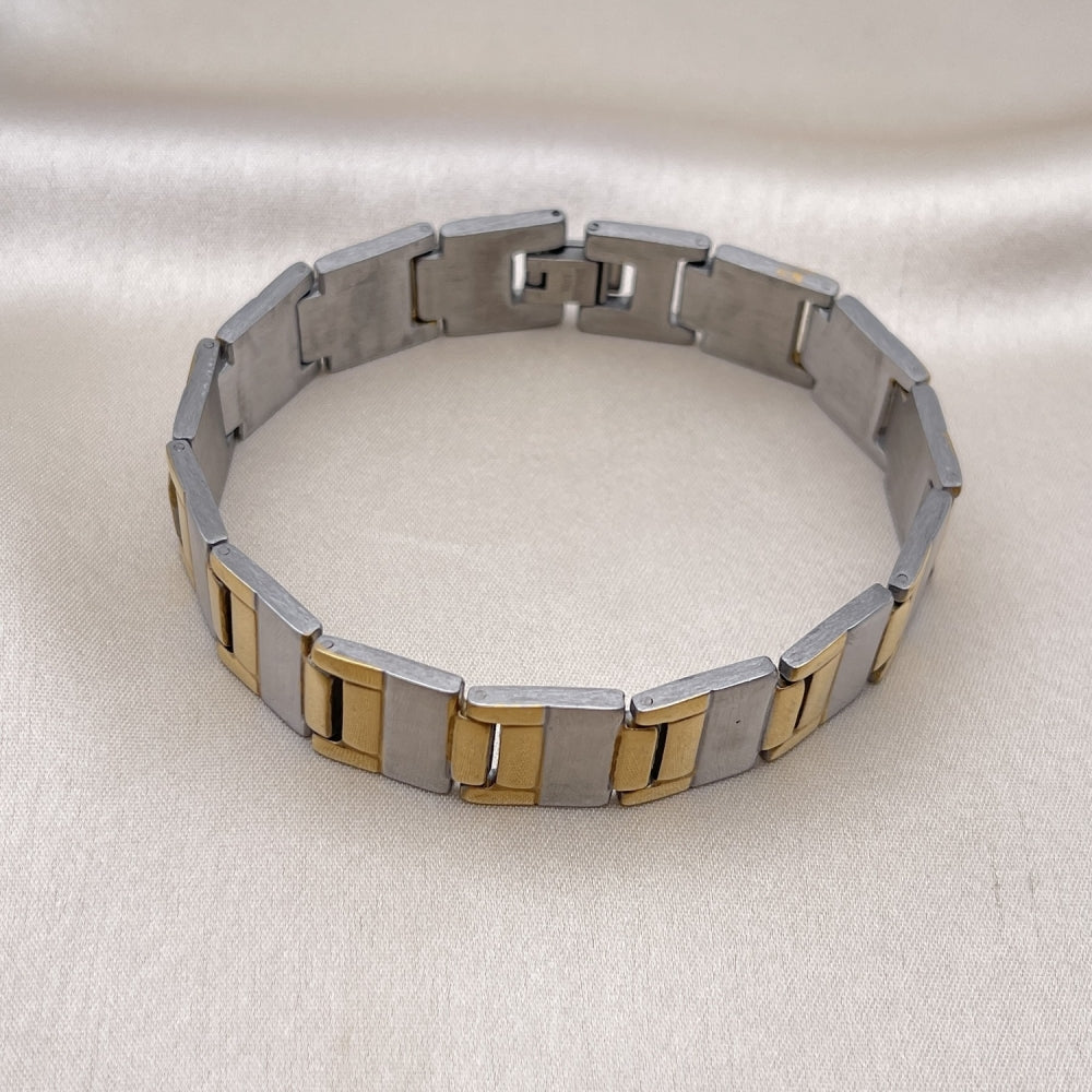 Stainless Steel Solid Bracelet, Polished, Two Tone