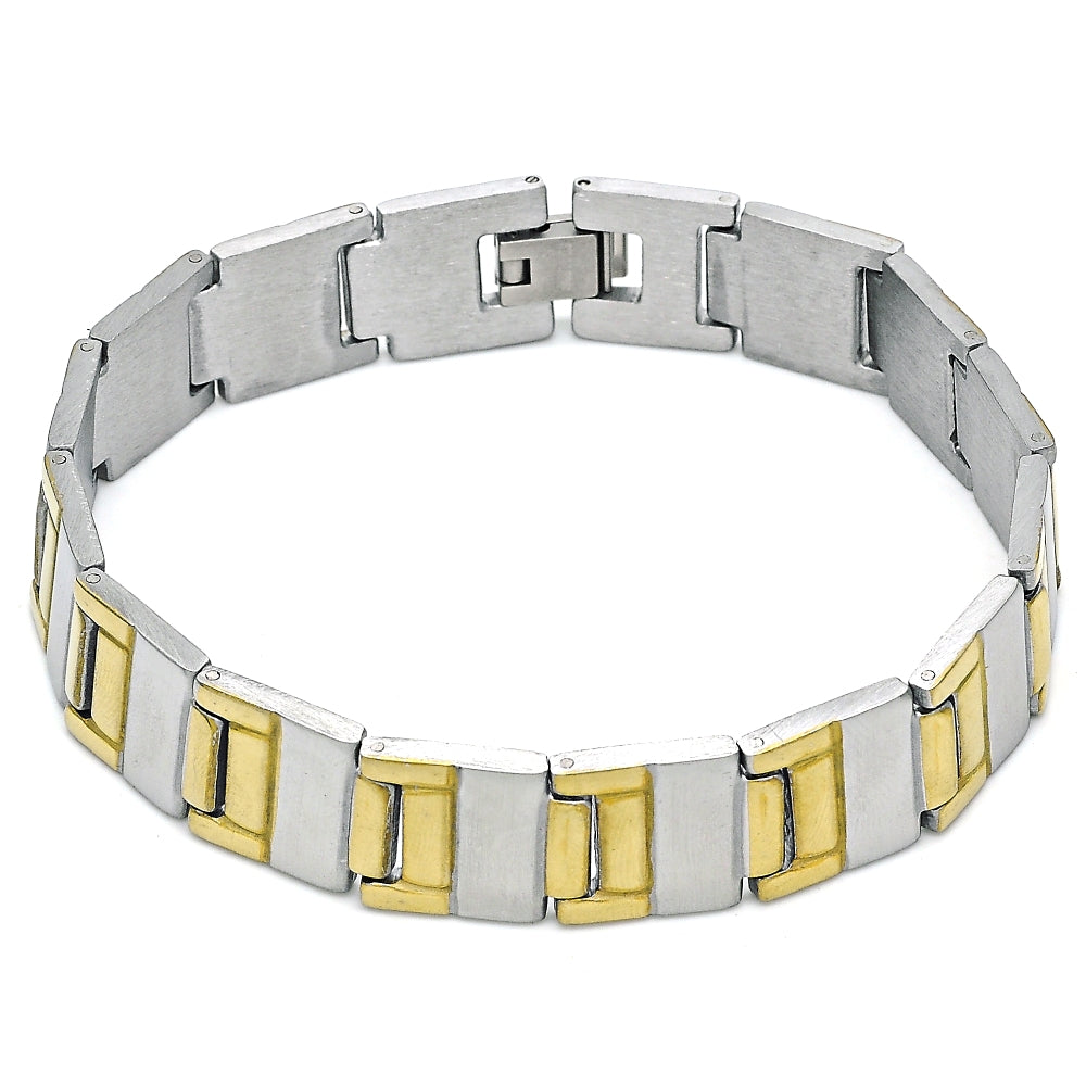 Stainless Steel Solid Bracelet, Polished, Two Tone
