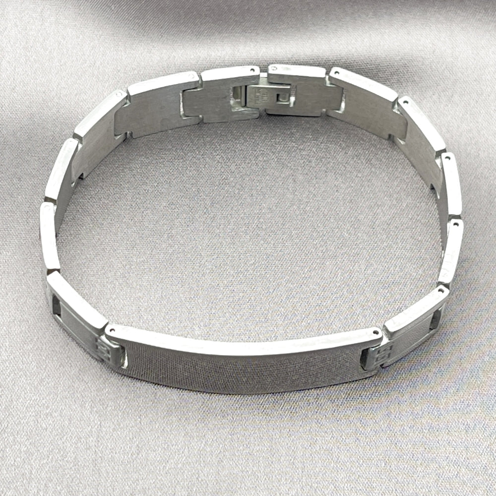 Stainless Steel Solid Bracelet, Greek Key Design, Polished, Steel Finish