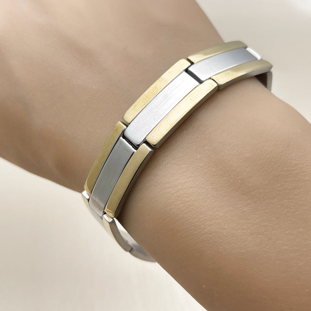 Stainless Steel Solid Bracelet, Polished, Two Tone