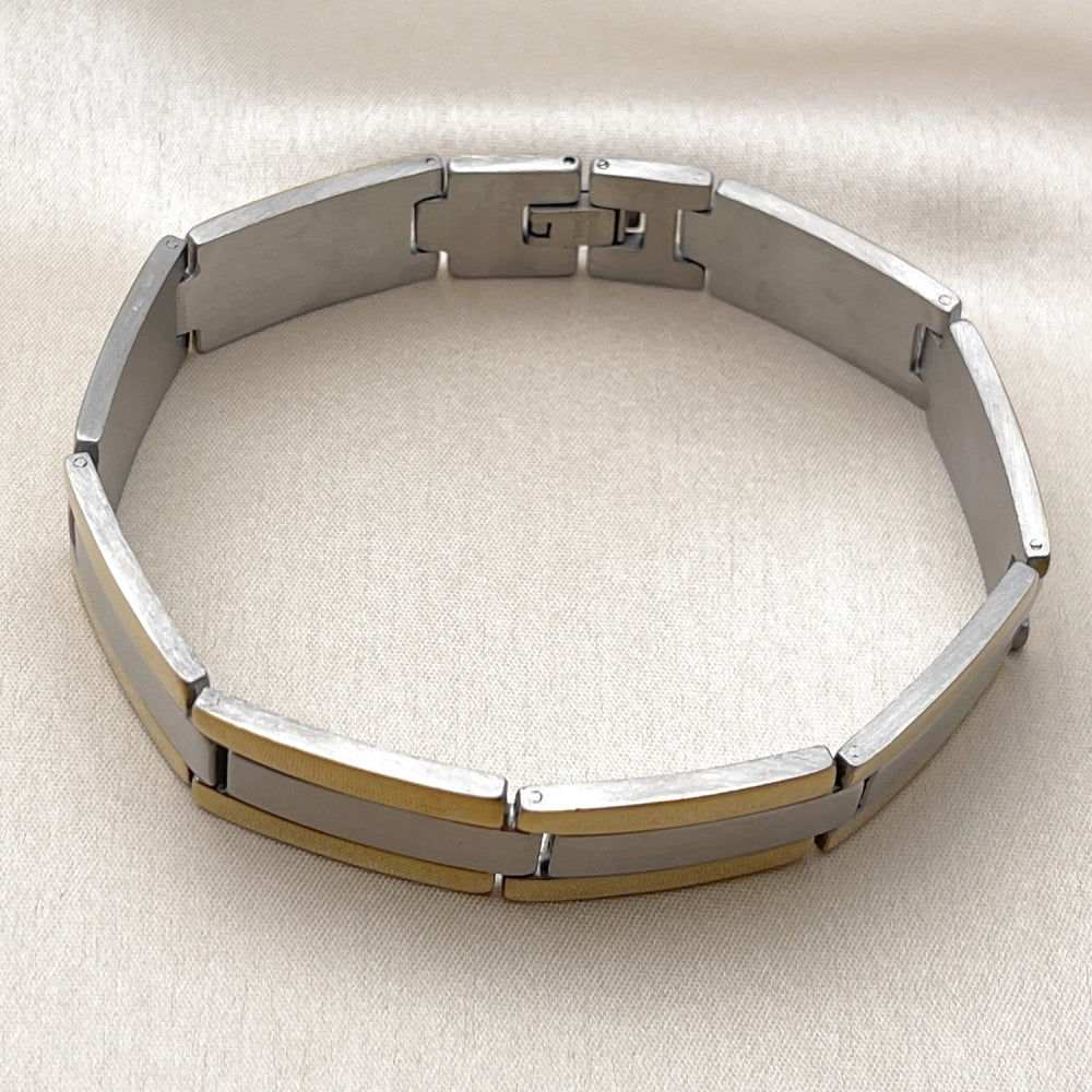 Stainless Steel Solid Bracelet, Polished, Two Tone