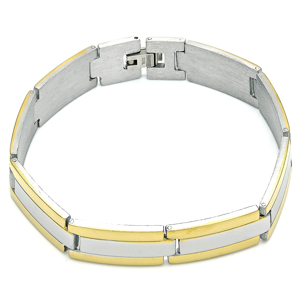 Stainless Steel Solid Bracelet, Polished, Two Tone