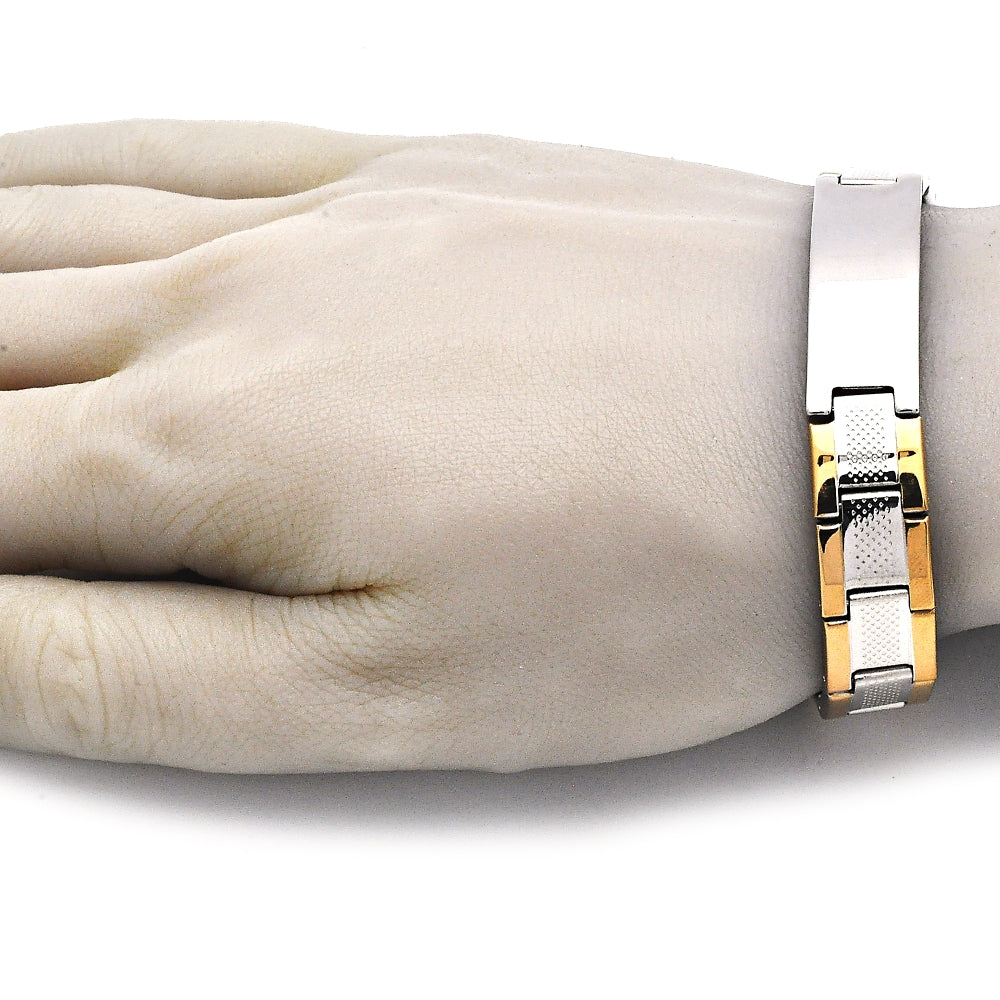 Stainless Steel Solid Bracelet, Polished, Two Tone