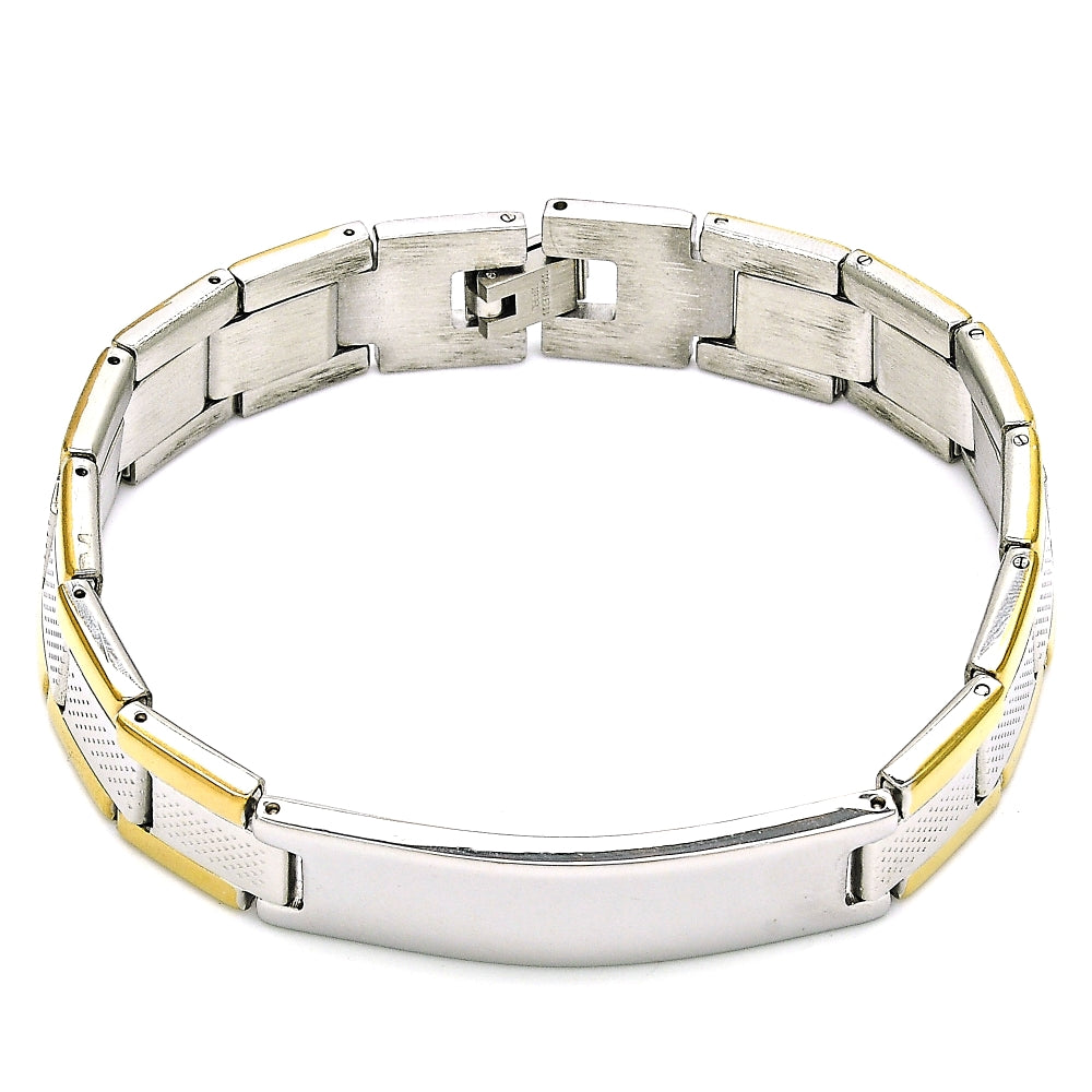 Stainless Steel Solid Bracelet, Polished, Two Tone