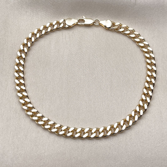 Oro Laminado Basic Anklet, Gold Filled Style Miami Cuban Design, Polished, Golden Finish