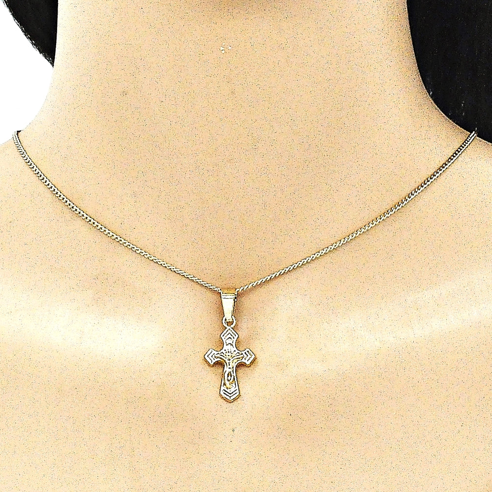 Oro Laminado Pendant Necklace, Gold Filled Style Crucifix Design, Polished, Golden Finish