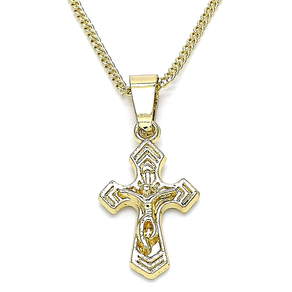 Oro Laminado Pendant Necklace, Gold Filled Style Crucifix Design, Polished, Golden Finish