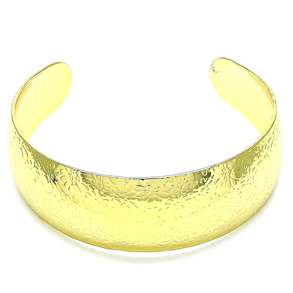 Oro Laminado Individual Bangle, Gold Filled Style Flower Design, Polished, Golden Finish