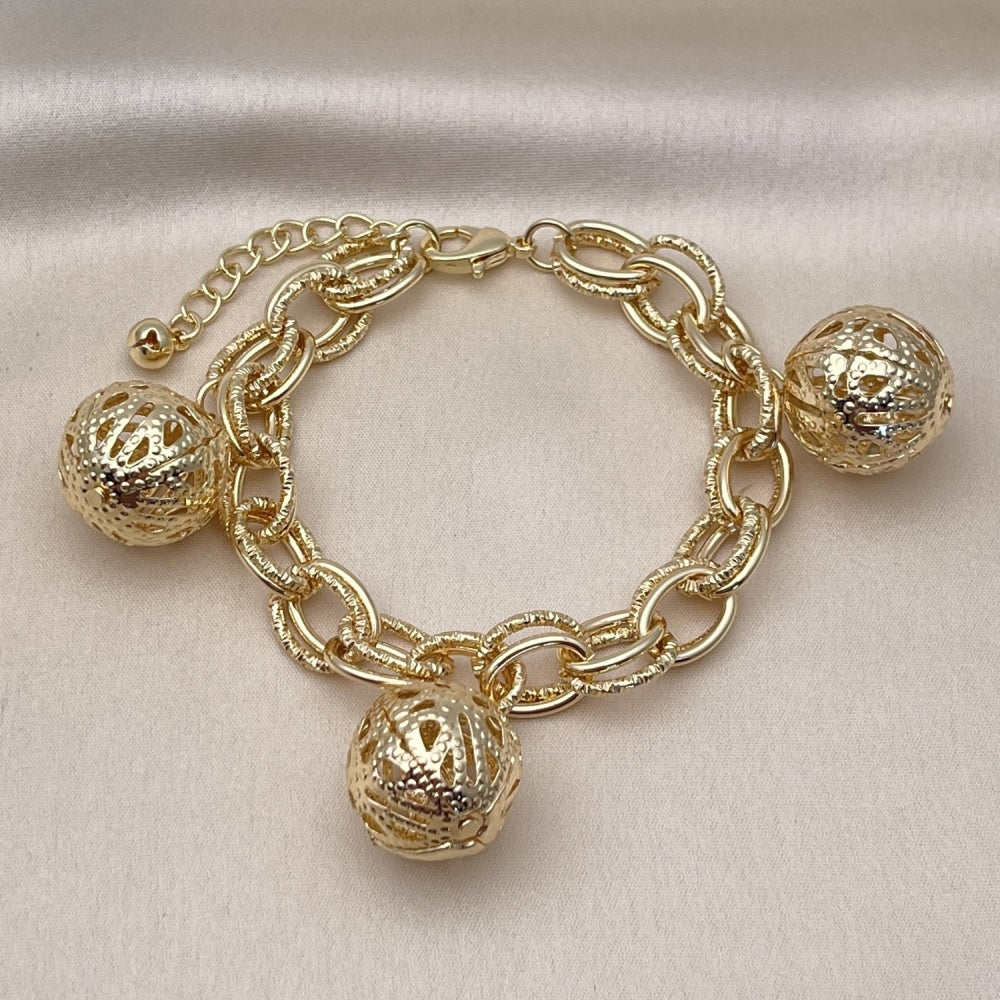 Oro Laminado Charm Bracelet, Gold Filled Style Ball Design, Polished, Golden Finish