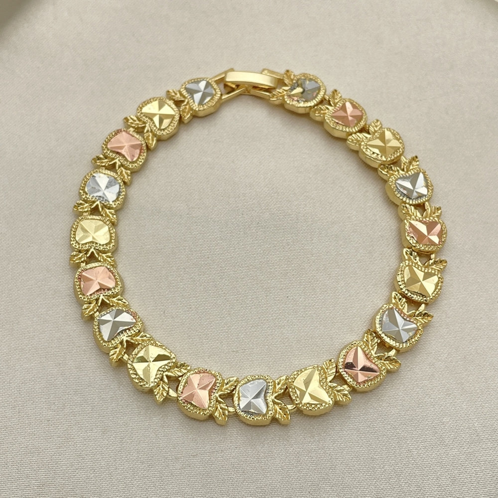 Oro Laminado Fancy Bracelet, Gold Filled Style Apple Design, Diamond Cutting Finish, Tricolor