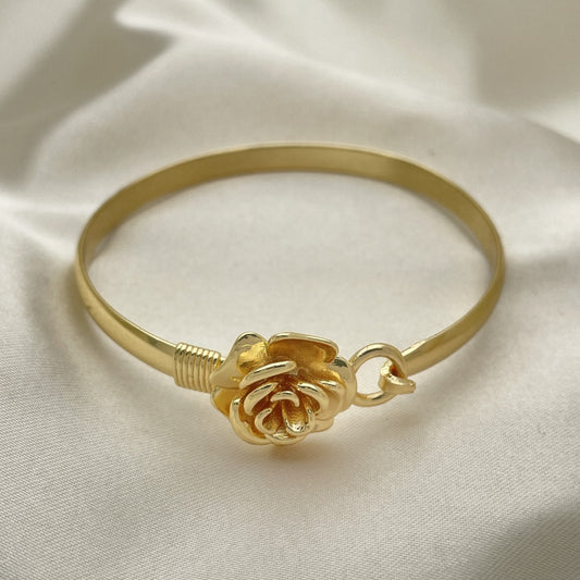 Oro Laminado Individual Bangle, Gold Filled Style Flower Design, Polished, Golden Finish