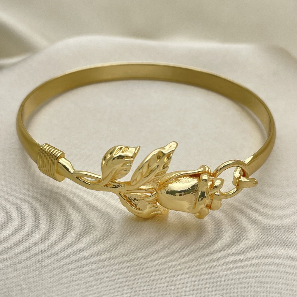 Oro Laminado Individual Bangle, Gold Filled Style Flower Design, Polished, Golden Finish