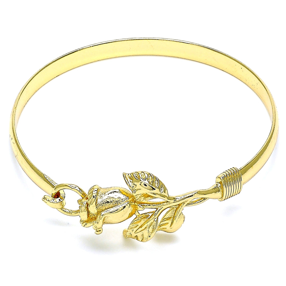 Oro Laminado Individual Bangle, Gold Filled Style Flower Design, Polished, Golden Finish