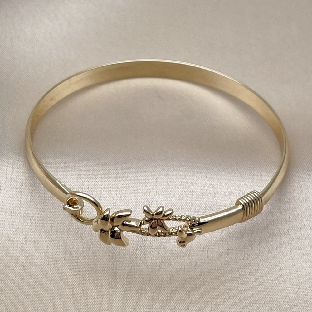 Oro Laminado Individual Bangle, Gold Filled Style Tree and Bird Design, Polished, Golden Finish