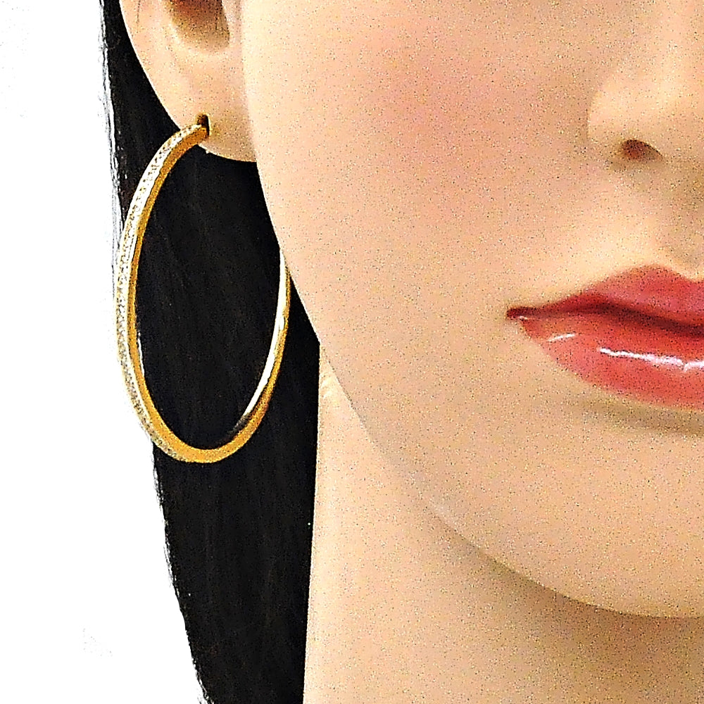 Oro Laminado Stud Earring, Gold Filled Style with White Micro Pave, Polished, Golden Finish