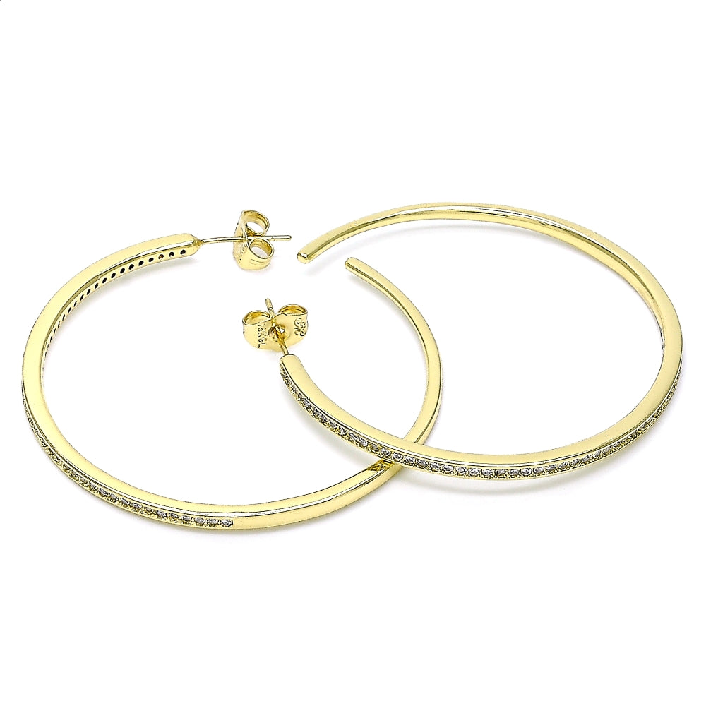 Oro Laminado Stud Earring, Gold Filled Style with White Micro Pave, Polished, Golden Finish