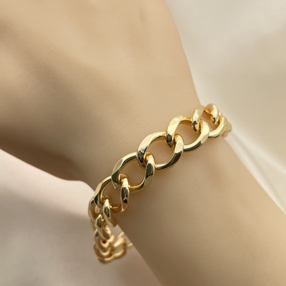 Oro Laminado Basic Bracelet, Gold Filled Style Miami Cuban Design, Polished, Golden Finish