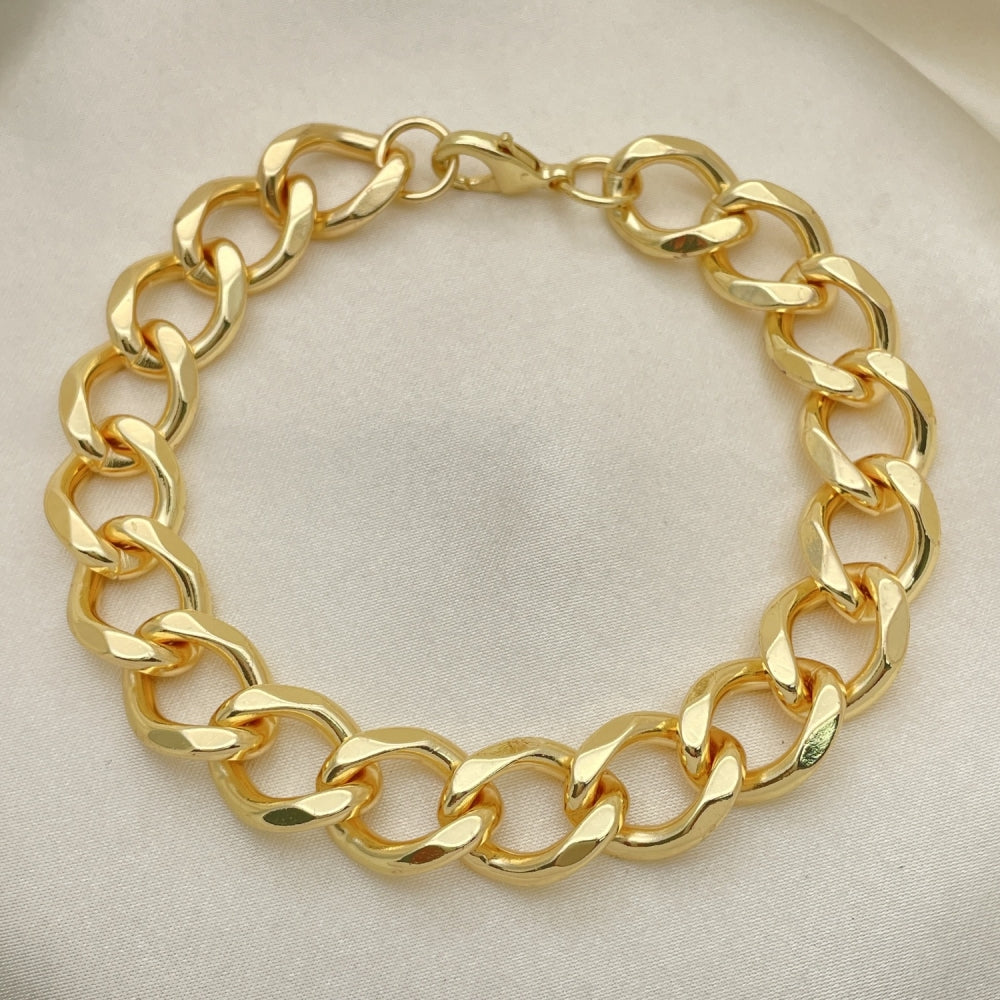 Oro Laminado Basic Bracelet, Gold Filled Style Miami Cuban Design, Polished, Golden Finish