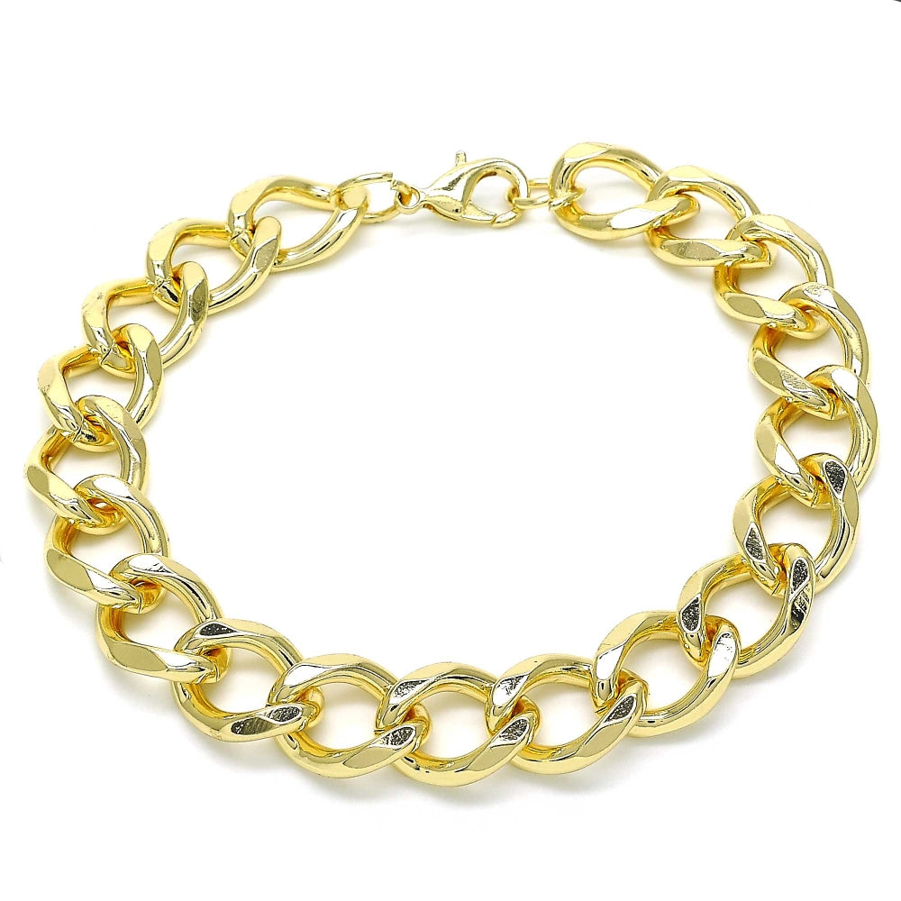 Oro Laminado Basic Bracelet, Gold Filled Style Miami Cuban Design, Polished, Golden Finish