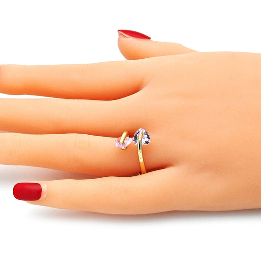 Oro Laminado Multi Stone Ring, Gold Filled Style Heart Design, with Pink Cubic Zirconia, Polished, Golden Finish