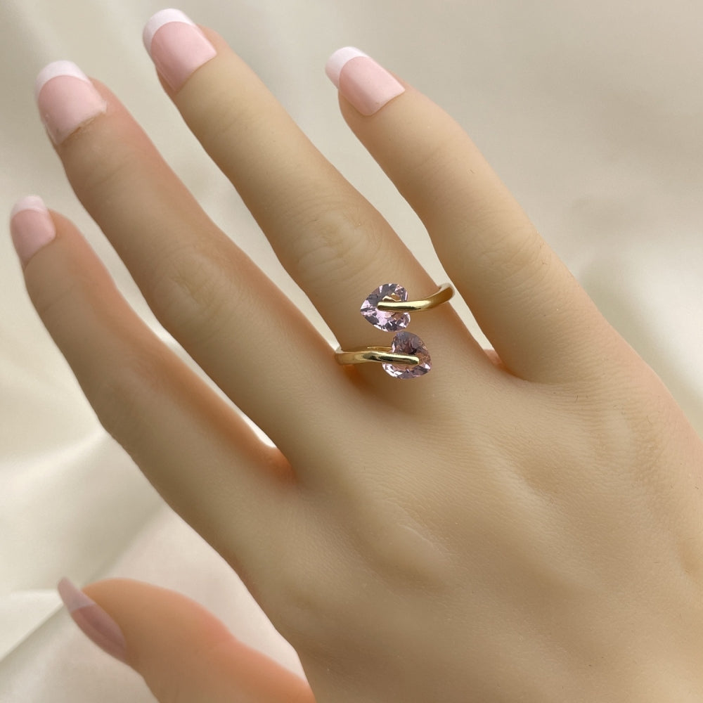 Oro Laminado Multi Stone Ring, Gold Filled Style Heart Design, with Pink Cubic Zirconia, Polished, Golden Finish