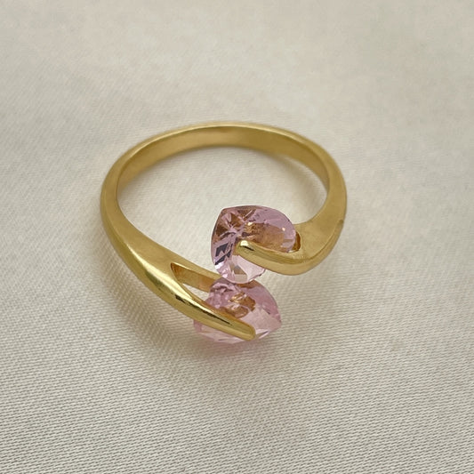 Oro Laminado Multi Stone Ring, Gold Filled Style Heart Design, with Pink Cubic Zirconia, Polished, Golden Finish