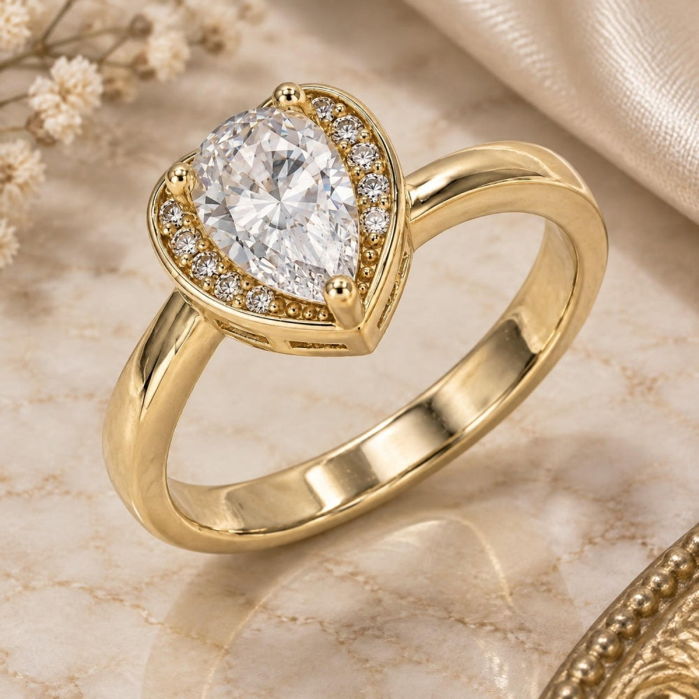Oro Laminado Multi Stone Ring, Gold Filled Style Heart and Teardrop Design, with White Cubic Zirconia, Polished, Golden Finish