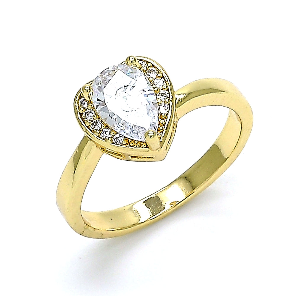 Oro Laminado Multi Stone Ring, Gold Filled Style Heart and Teardrop Design, with White Cubic Zirconia, Polished, Golden Finish