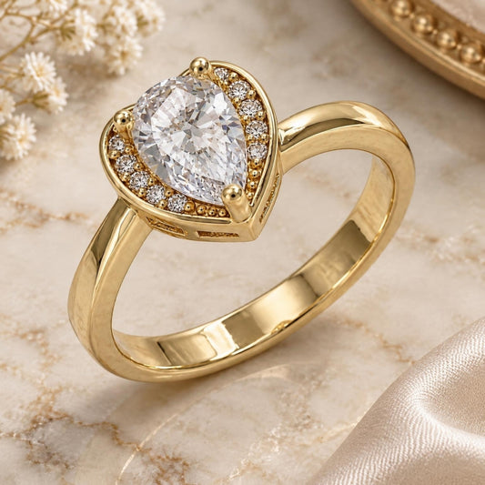Oro Laminado Multi Stone Ring, Gold Filled Style Heart and Teardrop Design, with White Cubic Zirconia, Polished, Golden Finish