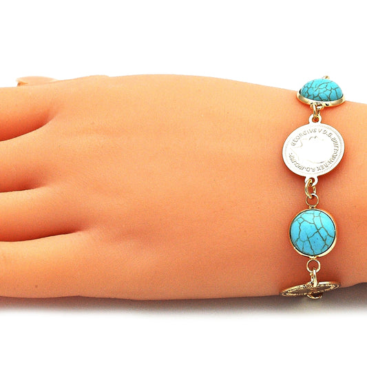 Oro Laminado Fancy Bracelet, Gold Filled Style with Light Turquoise Opal, Polished, Golden Finish