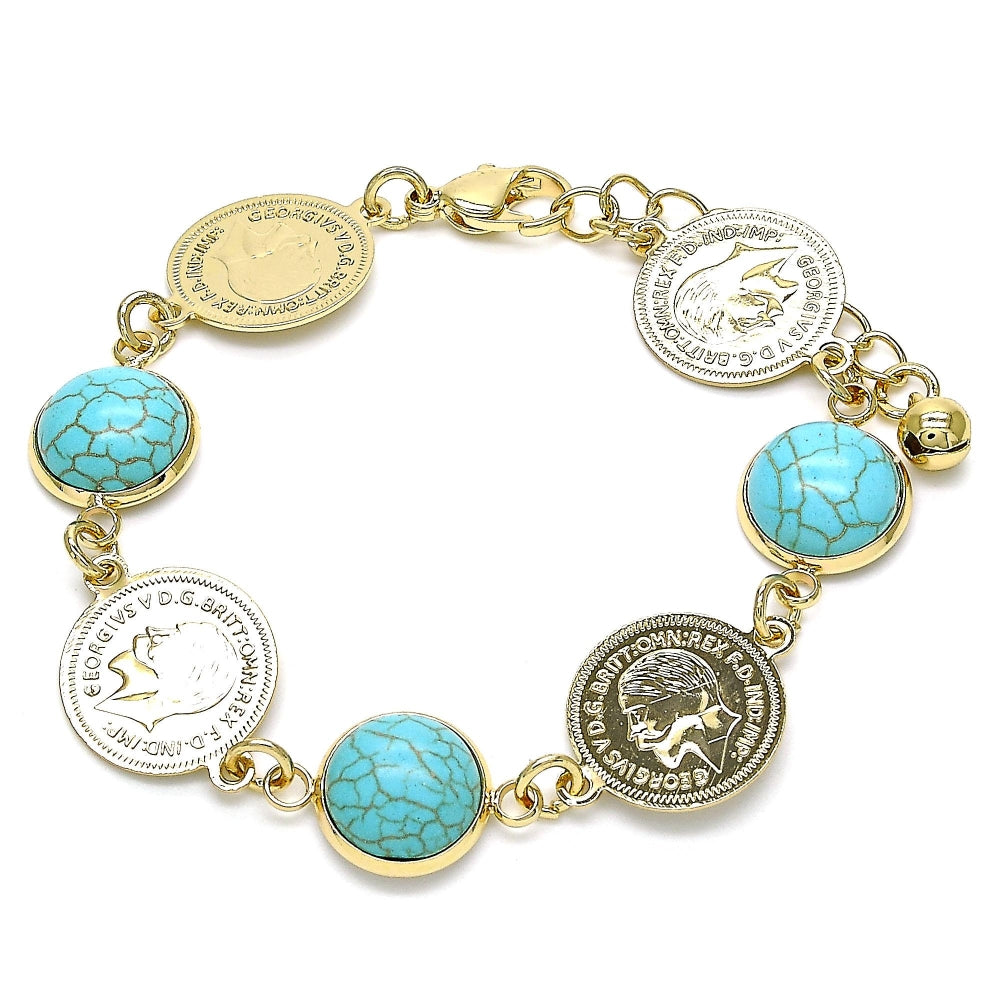 Oro Laminado Fancy Bracelet, Gold Filled Style with Light Turquoise Opal, Polished, Golden Finish