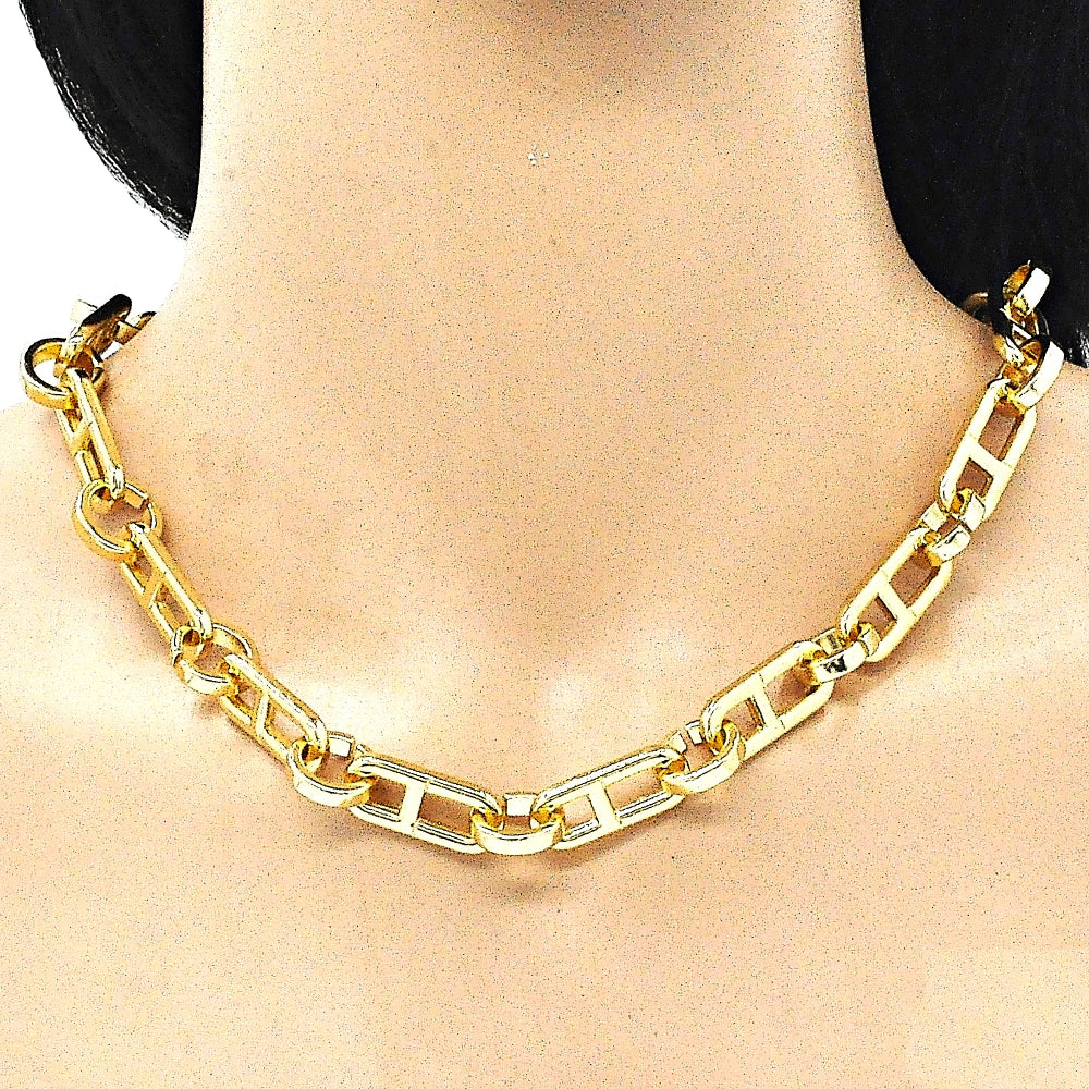 Oro Laminado Basic Necklace, Gold Filled Style Puff Mariner Design, Polished, Golden Finish