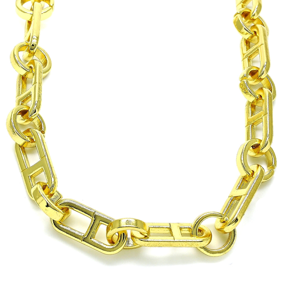 Oro Laminado Basic Necklace, Gold Filled Style Puff Mariner Design, Polished, Golden Finish