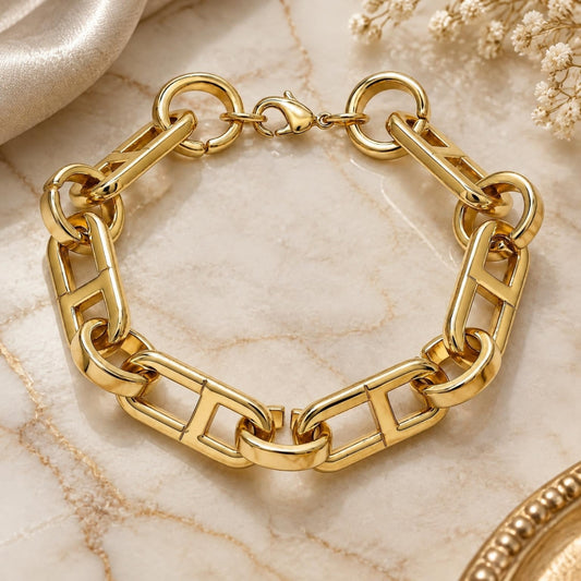 Oro Laminado Basic Bracelet, Gold Filled Style Puff Mariner Design, Polished, Golden Finish