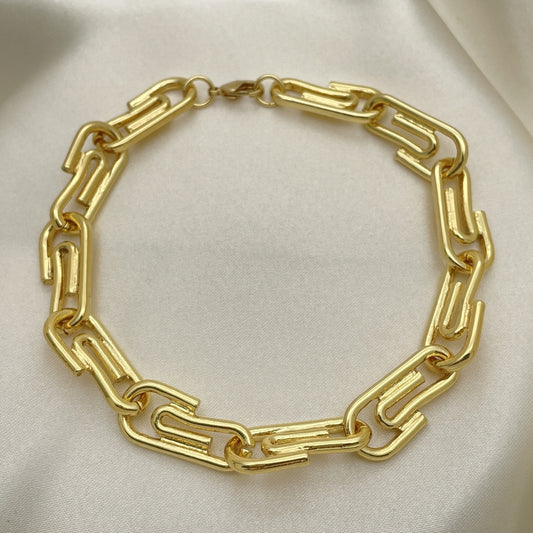 Oro Laminado Basic Anklet, Gold Filled Style Paperclip Design, Polished, Golden Finish