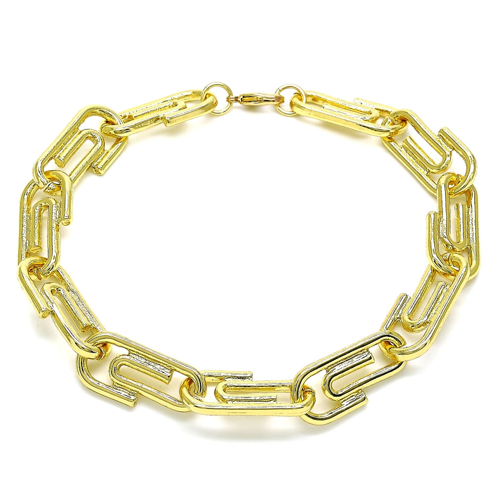 Oro Laminado Basic Anklet, Gold Filled Style Paperclip Design, Polished, Golden Finish