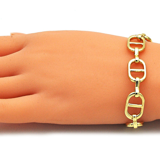 Oro Laminado Basic Bracelet, Gold Filled Style Puff Mariner Design, Polished, Golden Finish