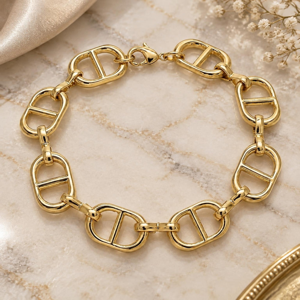 Oro Laminado Basic Bracelet, Gold Filled Style Puff Mariner Design, Polished, Golden Finish