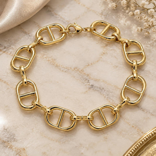 Oro Laminado Basic Bracelet, Gold Filled Style Puff Mariner Design, Polished, Golden Finish