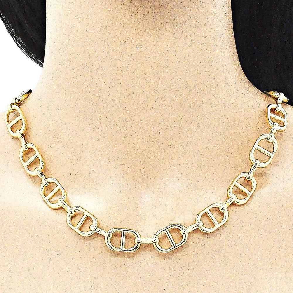 Oro Laminado Basic Necklace, Gold Filled Style Puff Mariner Design, Polished, Golden Finish