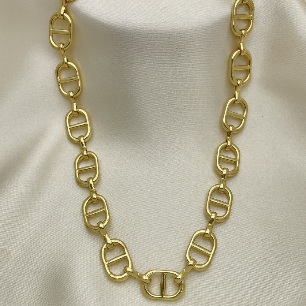 Oro Laminado Basic Necklace, Gold Filled Style Puff Mariner Design, Polished, Golden Finish