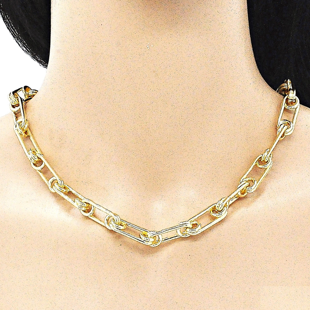 Oro Laminado Basic Necklace, Gold Filled Style Paperclip Design, Polished, Golden Finish